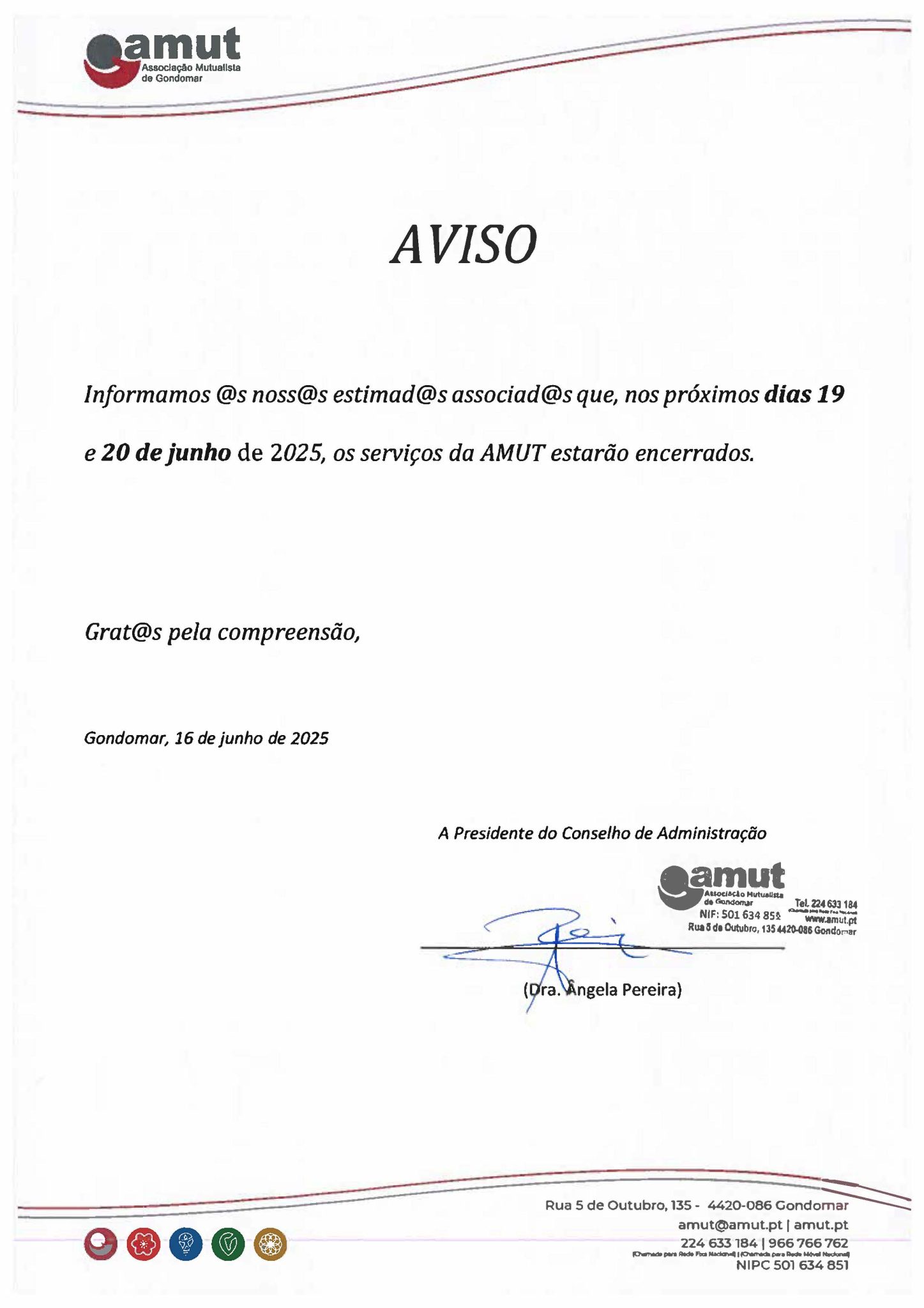 Aviso – Encerramento de Serviços – Ponte Corpo de Deus 2025 - AMUT